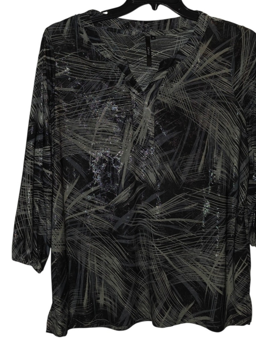 Cathy Black Gray Multicolored 3/4 Sleeve Blouse XL
